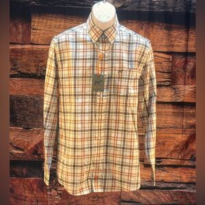 Men's Long-Sleeve Plaid Button-Down Shirt in Cream, Brown & Tan
